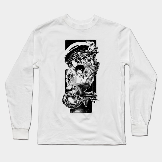 Goodnight Newt | Black and White Long Sleeve T-Shirt by manoystee